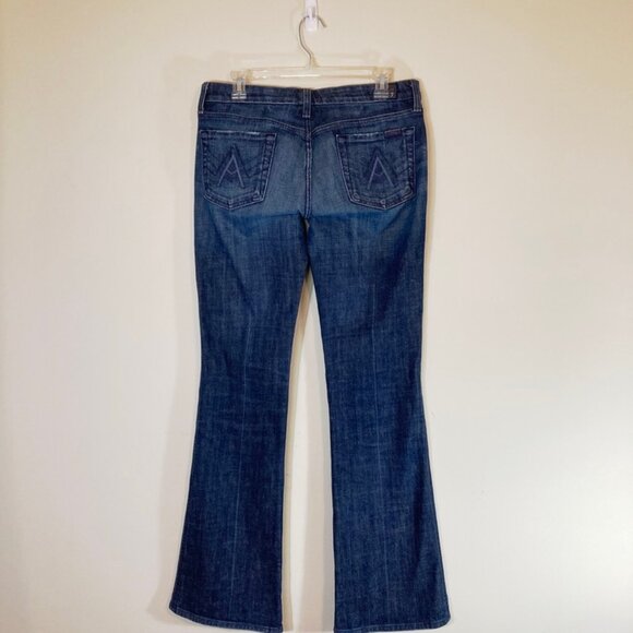 7 For All Manklind Jeans Flared Leg Lightly Distressed "A Pockets" SZ 29 (US 8) - Picture 4 of 14
